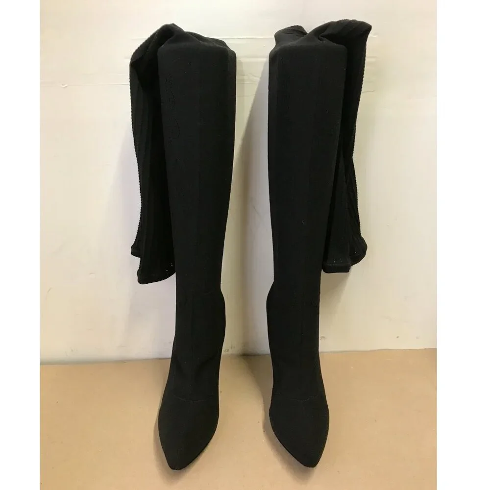 Donald J Pliner Elektra Black Crepe Elastic Over The Knee Boots RARE